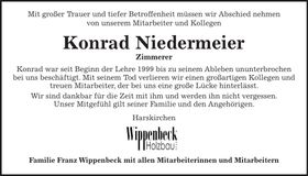 Traueranzeige Konrad Niedermeier
