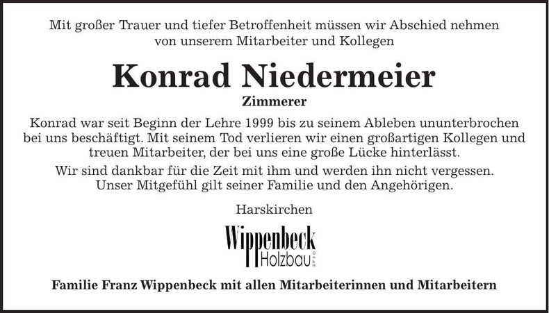 Traueranzeige Konrad Niedermeier