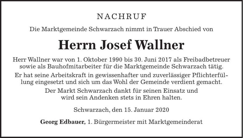 Traueranzeige Josef Wallner