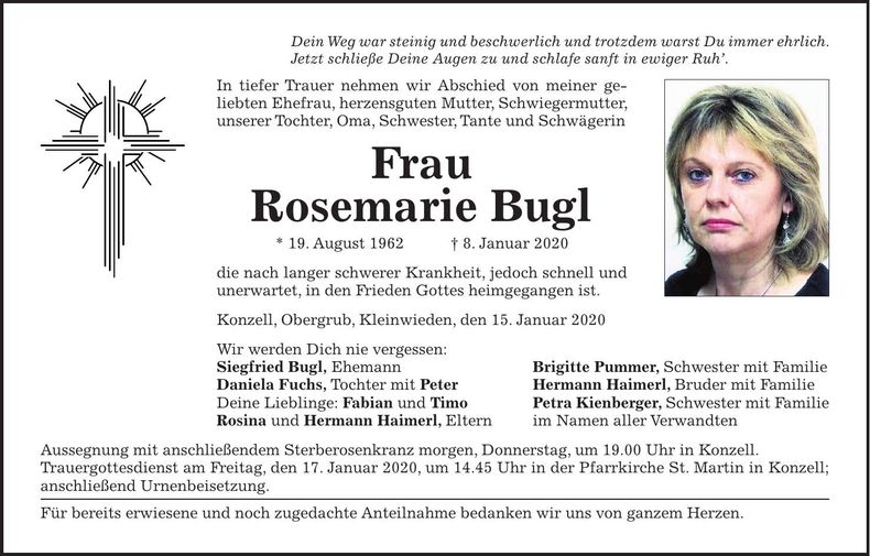 Traueranzeige Rosemarie Bugl