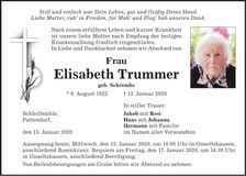 Traueranzeige Elisabeth Trummer