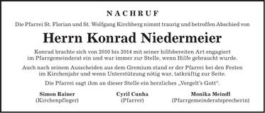 Traueranzeige Konrad Niedermeier