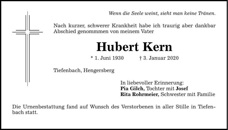 Traueranzeige Hubert Kern
