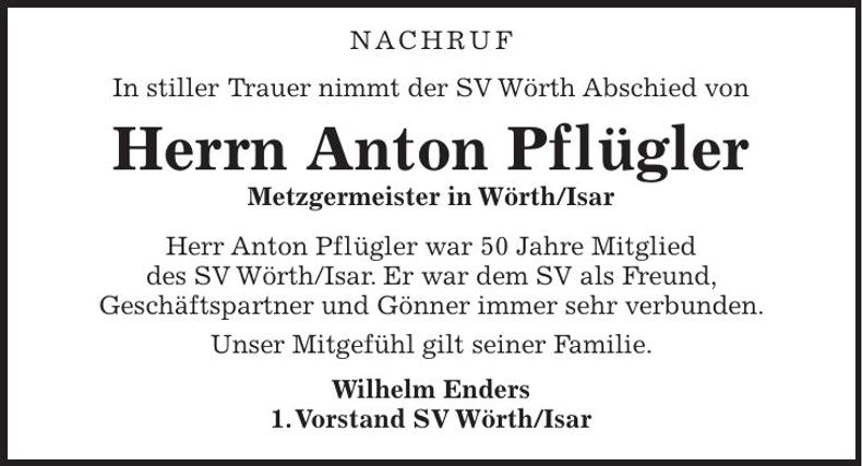 Traueranzeige Anton Pflügler