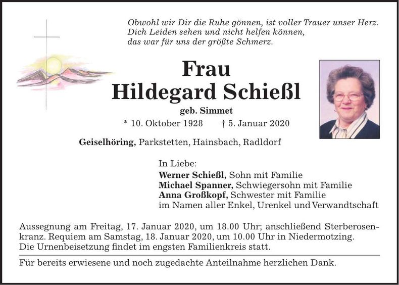 Traueranzeige Hildegard Schießl