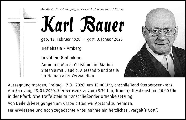 Traueranzeige Karl Bauer