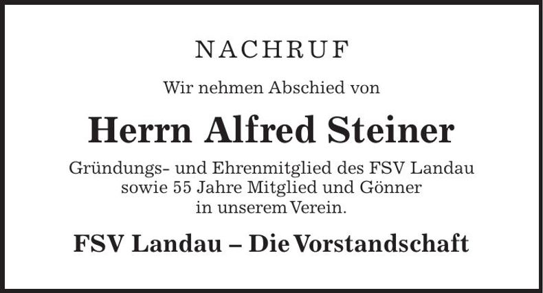 Traueranzeige Alfred Steiner