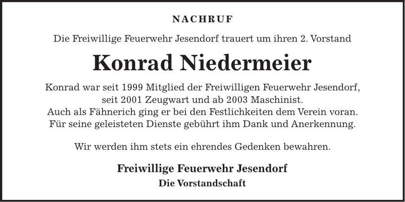 Traueranzeige Konrad Niedermeier