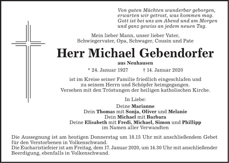 Traueranzeige Michael Gebendorfer