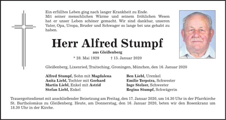 Traueranzeige Alfred Stumpf