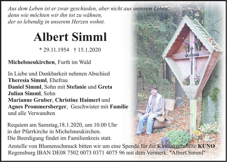 Traueranzeige albert Simml