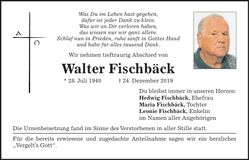 Traueranzeige Walter Fischbäck