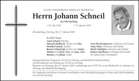 Traueranzeige Johann Schneil