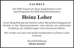 Traueranzeige Heinz Loher