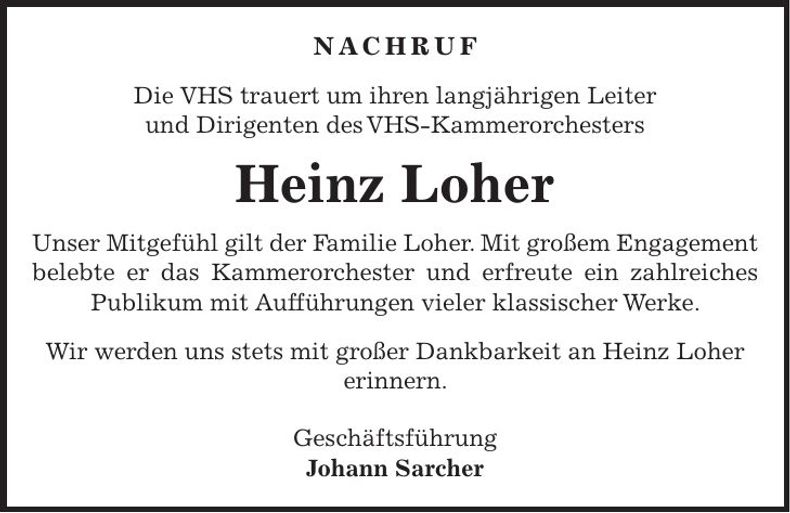 Traueranzeige Heinz Loher