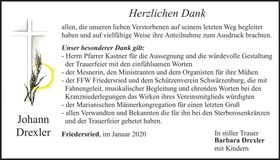Traueranzeige Johann Drexler