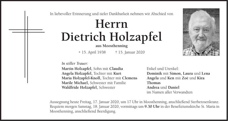 Traueranzeige Dietrich Holzapfel