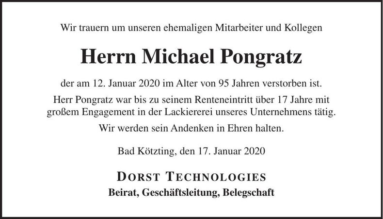 Traueranzeige Michael Pongratz