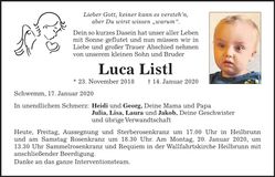 Traueranzeige Luca Listl
