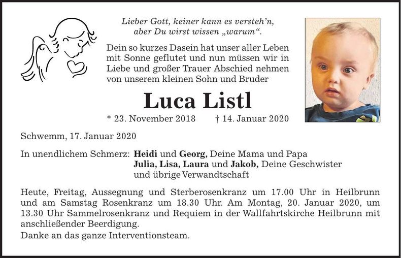 Traueranzeige Luca Listl