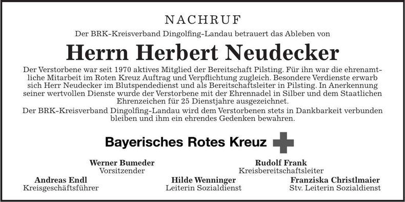 Traueranzeige Herbert Neudecker
