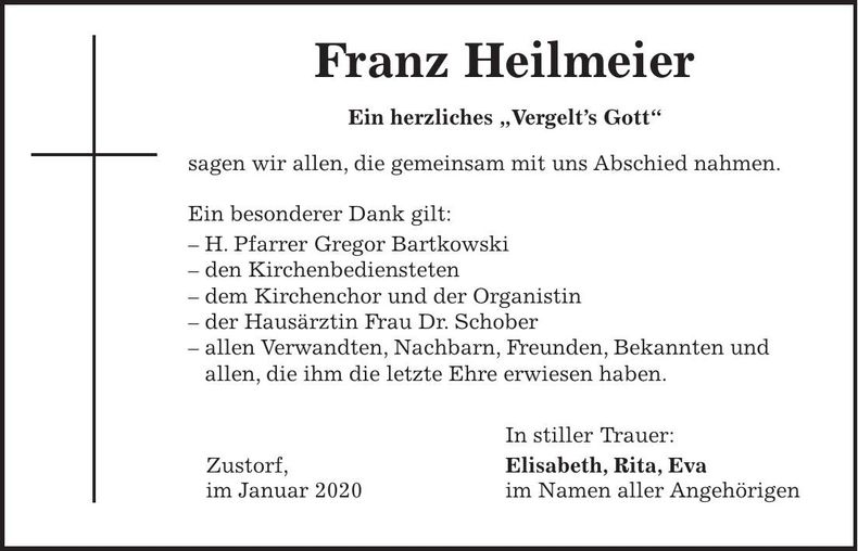Traueranzeige Franz Heilmeier