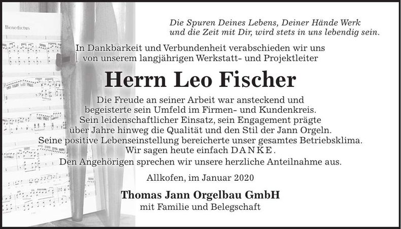 Traueranzeige Leo Fischer