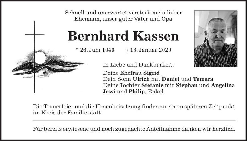Traueranzeige Bernhard Kassen