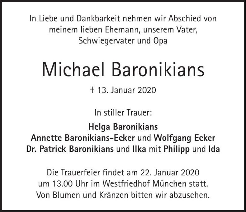 Traueranzeige Michael Baronikians