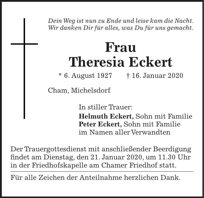 Traueranzeige Theresia Eckert