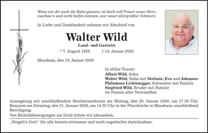 Traueranzeige Walter Wild