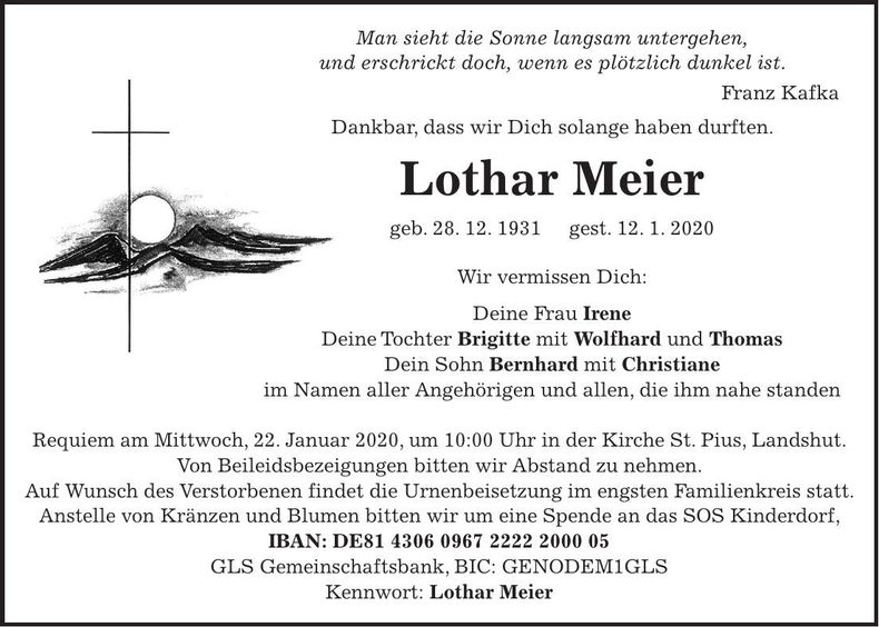 Traueranzeige Lothar Meier