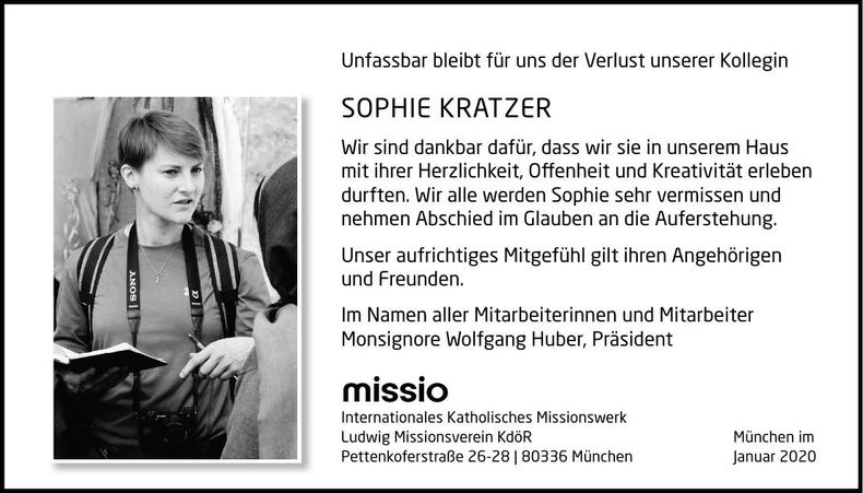Traueranzeige Sophie Kratzer