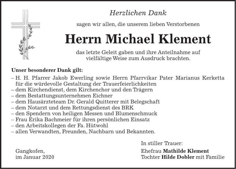 Traueranzeige Michael Klement