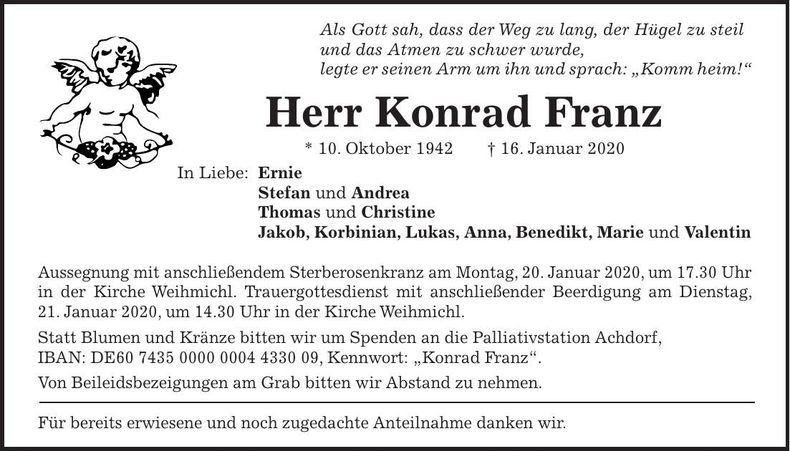 Traueranzeige Konrad Franz