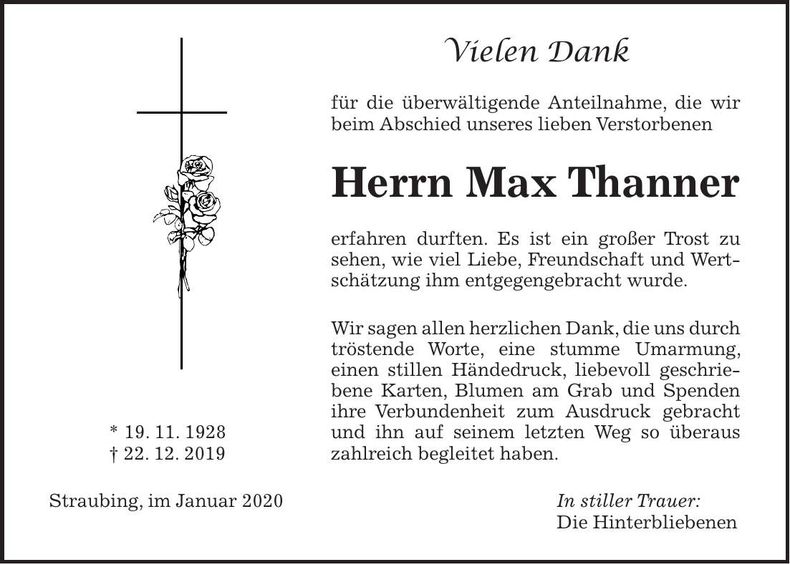 Traueranzeige Max Thanner