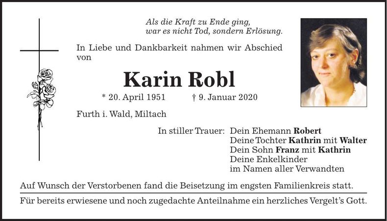 Traueranzeige Karin Robl