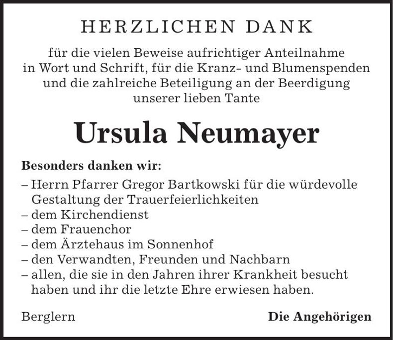 Traueranzeige Ursula Neumayer