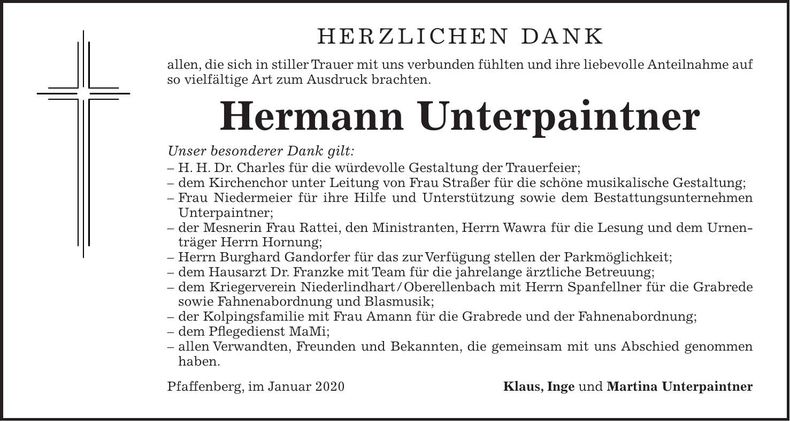 Traueranzeige Hermann Unterpaintner