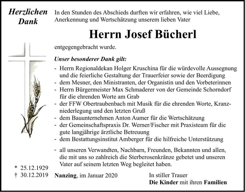 Traueranzeige Josef Bücherl