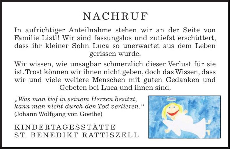 Traueranzeige Luca Listl