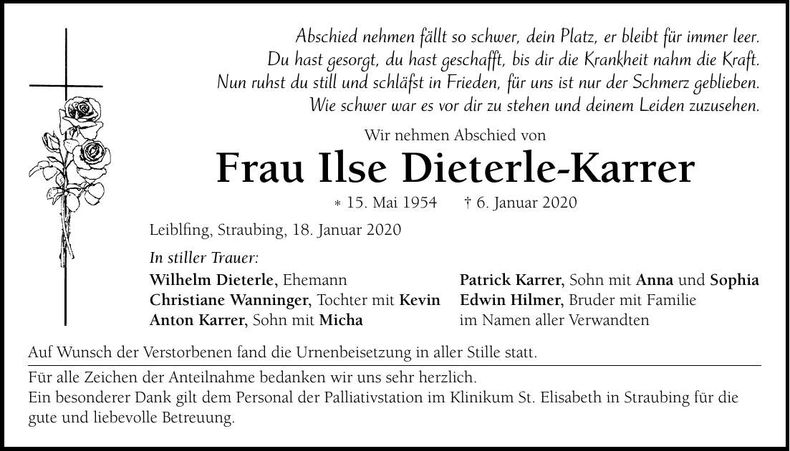 Traueranzeige Ilse Dieterle-Karrer