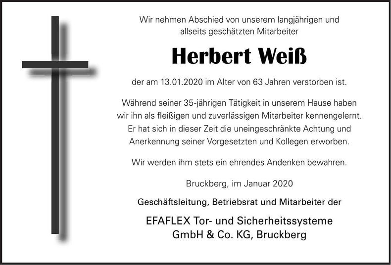 Traueranzeige Herbert Weiß