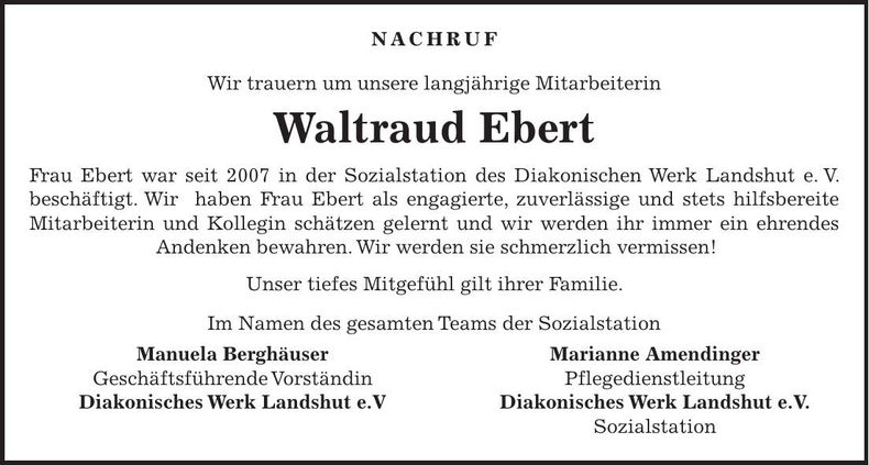 Traueranzeige Waltraud Ebert