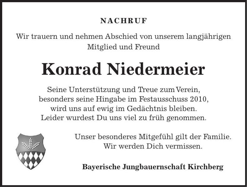 Traueranzeige Konrad Niedermeier