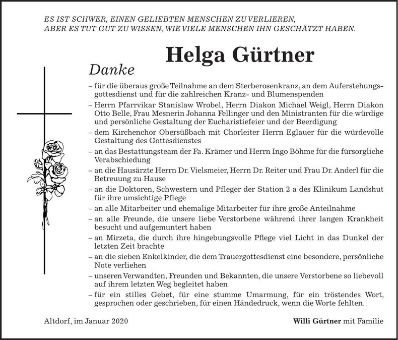 Traueranzeige Helga Gürtner