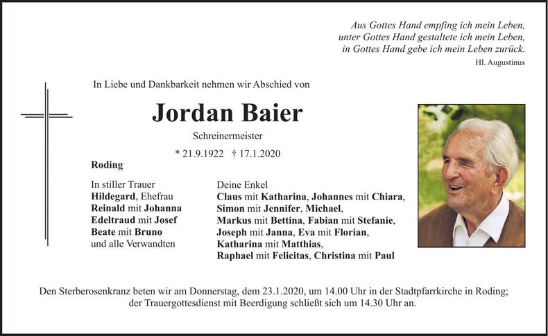 Traueranzeige Jordan Baier