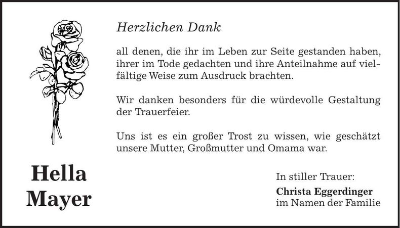 Traueranzeige Hella Mayer