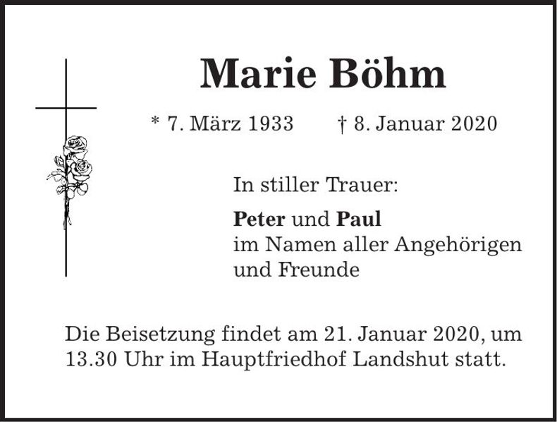 Traueranzeige Marie Böhm