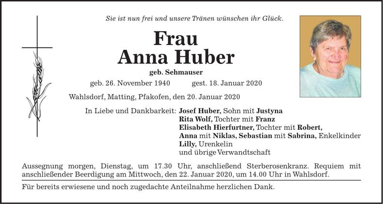 Traueranzeige Anna Huber